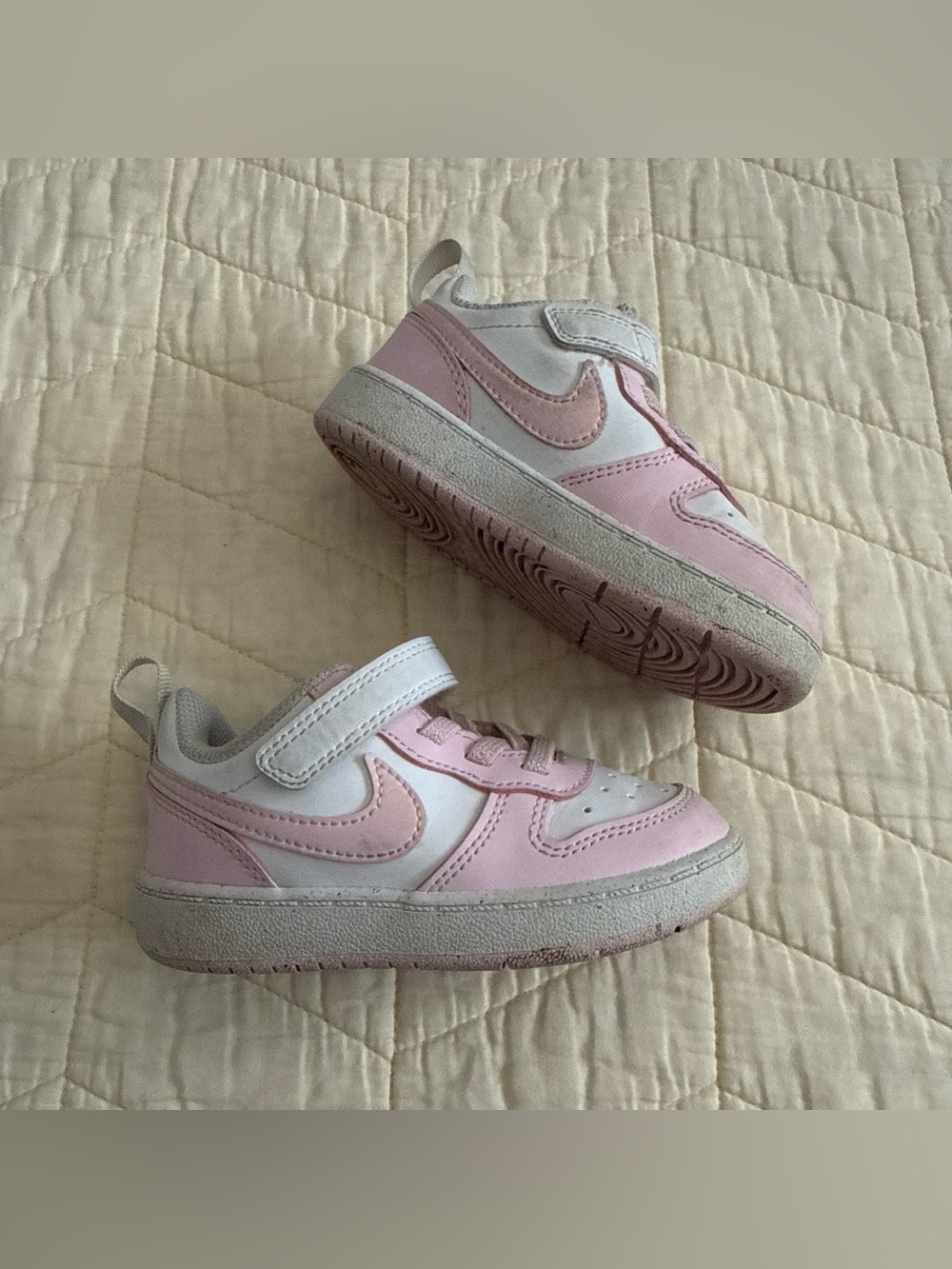 Kids Pink and White Velcro Athletic Sneakers